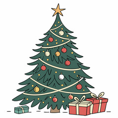 Decorated christmas tree with presents underneath