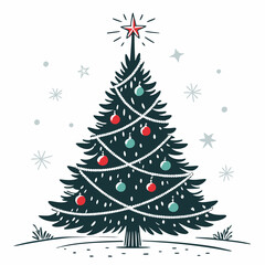 Festive christmas tree decorated with ornaments and lights