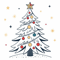Festive christmas tree decorated with ornaments and stars