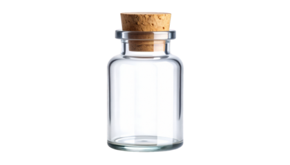 Clear glass bottle with cork stopper