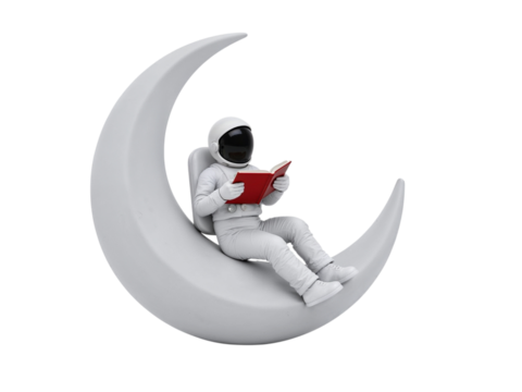 Astronaut reading a book on the moon isolated on transparent background - Powered by Adobe