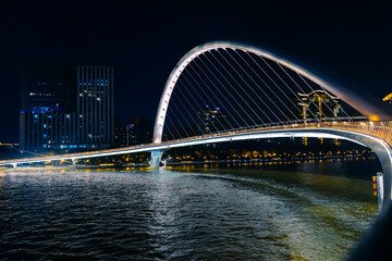 Night view of Haixin Bridge in Guangzhou, Guangdong, China