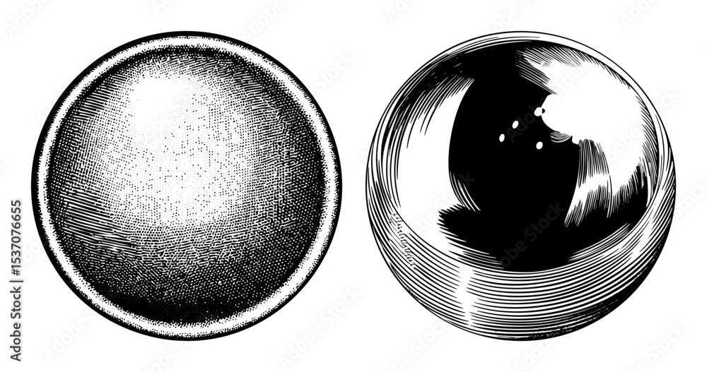 Poster vector two spherical illustrations depict a textured surface and a planetary view.