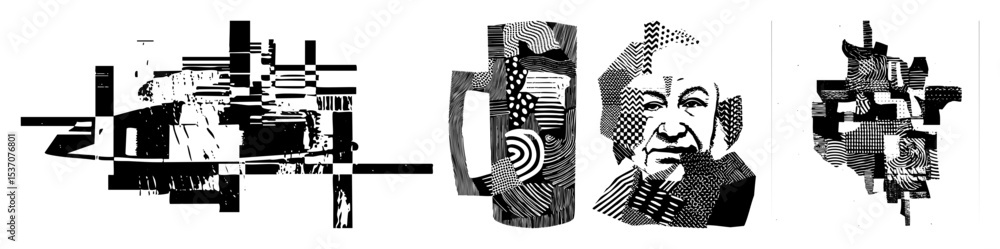 Poster vector abstract portrait illustrations showcase fragmented faces with linear .