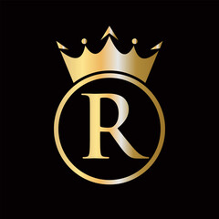 Crown Logo On Letter R Concept With Crown Icon Vector Template For Beauty, Jewelry, Fashion, Elegant Symbol