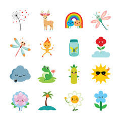 Cute and Colorful Cartoon Nature Icons Whimsical Vector Art Collection Fun and Playful Design