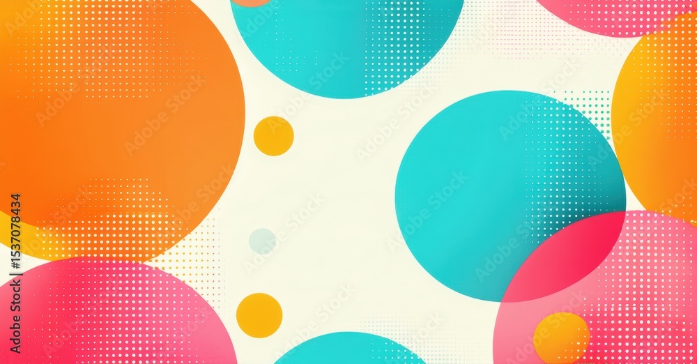 Poster Abstract colorful circles overlap, creating dynamic composition. Dots add texture, soft gradients enhance visual appeal.