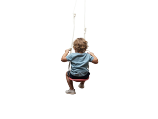 Toddler boy on swing set isolated on transparent background