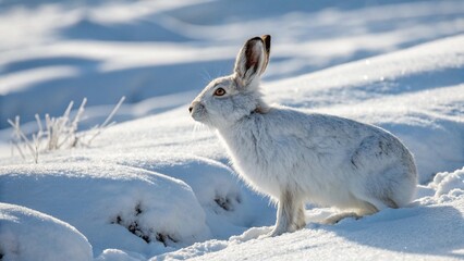 Obraz premium snow-hare-in-its-white-winter-coat