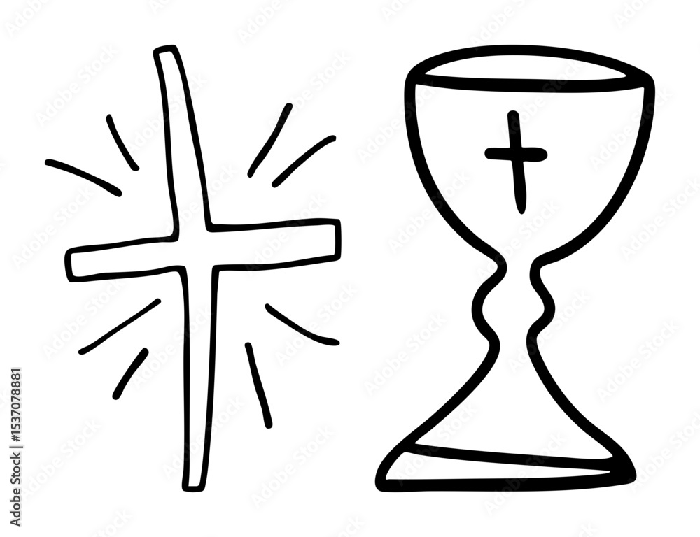 Aufkleber vector religious of a cross and chalice in a simple vector style.