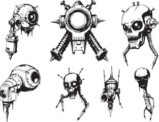 Mechanism set, retro, vintage, steampunk, cyberpunk, decorative elements. Ideal design for social media, cover, banner, flyer, music, ads.	