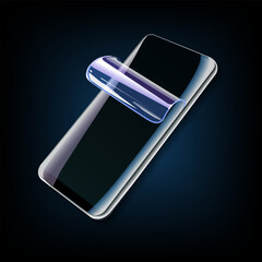 Protective film for glass. Vector illustration of transparent soft glass for mobile phone