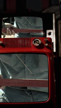 Construction Welding Displayed on Vintage Televisions - 4K Vertical
