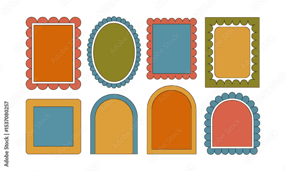 Poster vector illustration featuring a diverse collection of decorative frames in various shapes and playfu