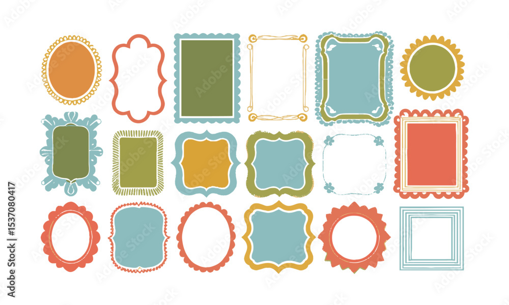 Poster vector illustration featuring a diverse collection of decorative frames in various shapes and playfu
