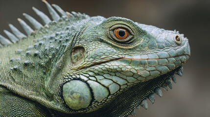 Fototapeta premium Close up of green iguana with detailed scales and bright eye