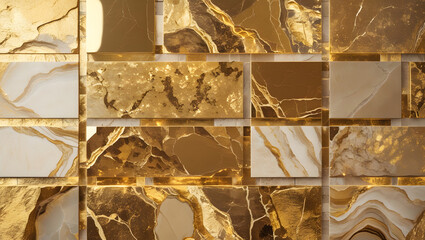 Elegant textured gold stone tile wall background design high resolution Photo