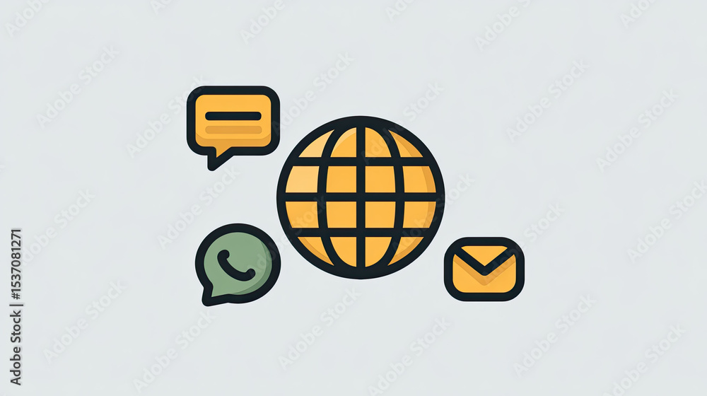 Poster internet communication icons with globe and message symbols