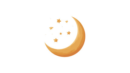 A digital illustration depicting a stylized crescent moon in shades of yellow and orange. Several small, similarly colored stars are positioned above and around the moon. The style is simple and