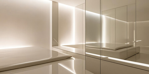 Obraz premium Minimalist Interior with Mirrored Walls and Sleek Platform