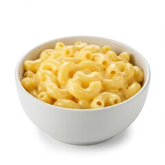 Macaroni and cheese in bowl isolated on white background for menu, recipe, and advertising.