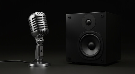 vintage microphone with classic design featured on the left, featuring a silver metal grille and mounted on a sturdy stand