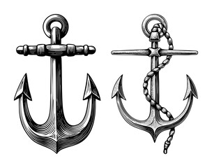 Vector Two vintage nautical anchors are presented in detailed engravings.