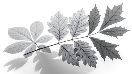 Monochromatic Still Life, Branch with Transparent Leaves and Shadow