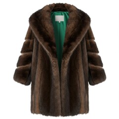 Brown fur coat isolated on white background for fashion and winter wear
