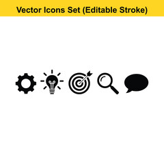 Business Strategy and Idea Solid Vector Icons Set - Editable Stroke