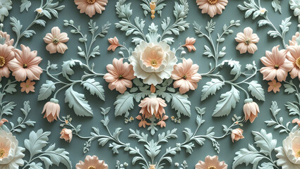 Delicate ornamental flower mural classic wallpaper texture high resolution image