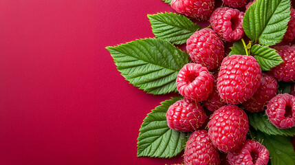 raspberries on a green background