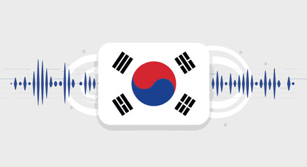 A clear blue sky background highlights the South Korean flag waving gently, representing national pride and identity.