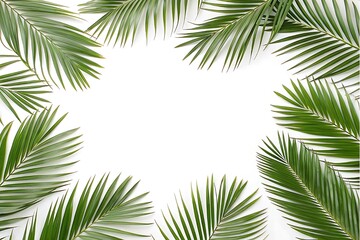 Tropical Palm Leaves Frame on White Background for Summer Concept