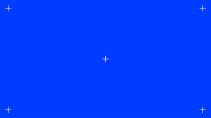 Blue screen background with VFX motion tracking markers. Blank screen. Chroma key background for video footage or effects, replacement tracking markers, motion graphic. Vector illustration