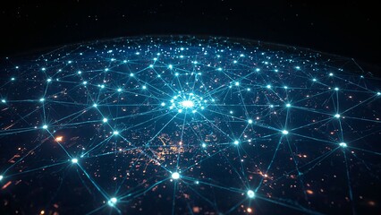 Fototapeta premium Global network connections visualized on a planet's surface.