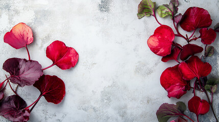 Fresh red beetroot with vibrant leaves, set against a soft white background