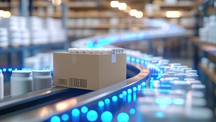 Automated pharmaceutical packaging line in a warehouse