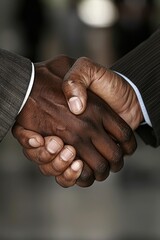 Strong Hands Firm Grasp Business Deal Partnership Agreement Success Teamwork Collaboration Unity African American Men Close Up Professional Handshake Corporate Dealmaking Image Trust Power Growth     