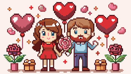 Pixel Art of Romantic Couple – Love and Relationship in Retro Style