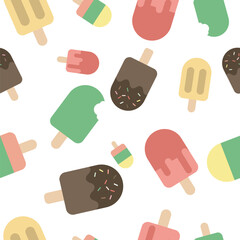 A colorful and playful patterns featuring illustration of ice cream cones, scoops, and other sweet treats perfect for dessert shops, ice cream brand, packaging design, gift warp, food related design 
