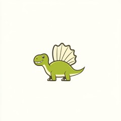 Obraz premium Cartoon illustration of a smiling, light-green dinosaur with a sail on its back