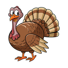 A comical cartoon turkey with a round, brown body and large, expressive eyes.