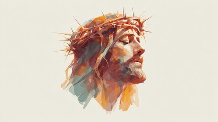 Obraz premium Artistic Reflection of Jesus Christ's Sacrifice Spiritual Realm Abstract Drawing Calm Environment Profile View Divine Concept