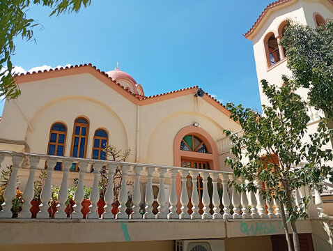 Beige orthodox church in heraklion, greece