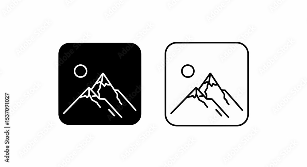 Aufkleber this high-quality vector image features a solid black rounded rectangle with mountain peaks and a ci