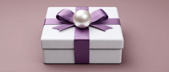 Elegant anniversary gift box luxury wedding flat lay styled with pearl accessory and ribbon soft hallway artistic view christmas vibes