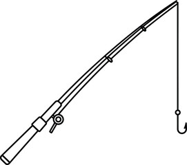 Fishing Rod Silhouette: Simple silhouette of a fishing rod with hook. This image perfectly encapsulates the essence of a relaxing outdoor pursuit.