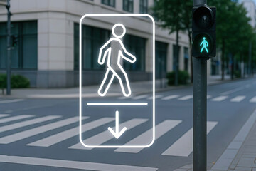Pedestrian crosswalk traffic light urban city road safety green signal transportation intersection street walking symbol outdoors empty modern direction movement public travel