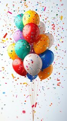 Colorful balloons float against a backdrop of confetti, bringing joy to celebrations and special occasions worldwide